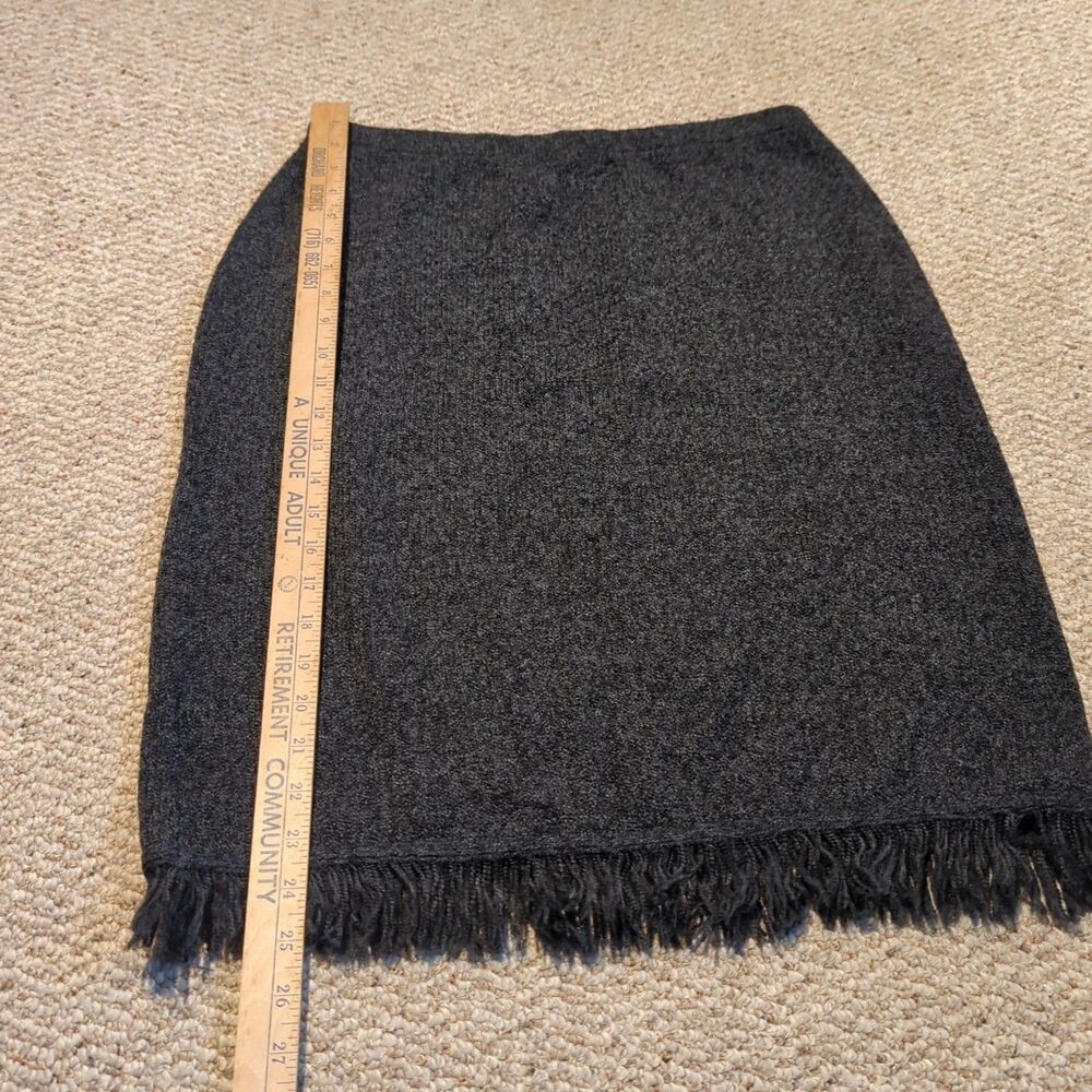 Vintage Knit Sweater Pencil Straight Skirt Large Gray Black Fringe Chic Preppy - Picture 2 of 7